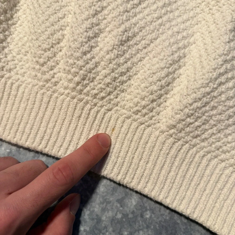 Vintage 3D Knit Sweater White Men's Large Crew‎ Neck Long Sleeve Size XL